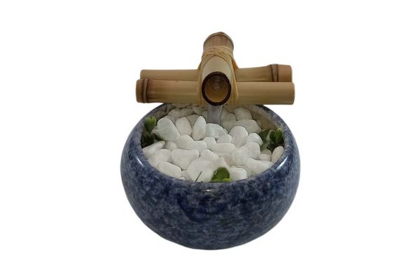 Fonte Decorativa Agua Bojuda Azul Cascata Feng Shui Bica Bambu