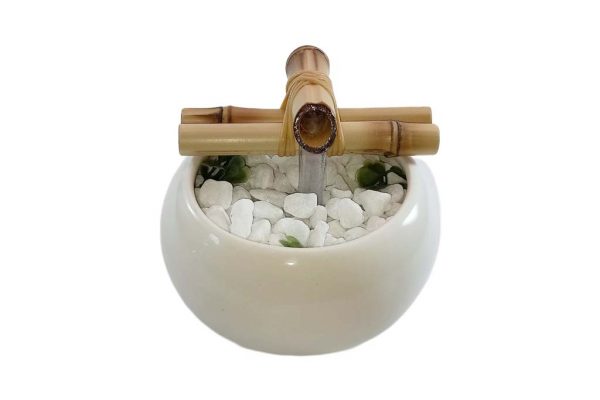 Fonte Decorativa Agua Bojuda Branca Cascata Feng Shui Bica Bambu