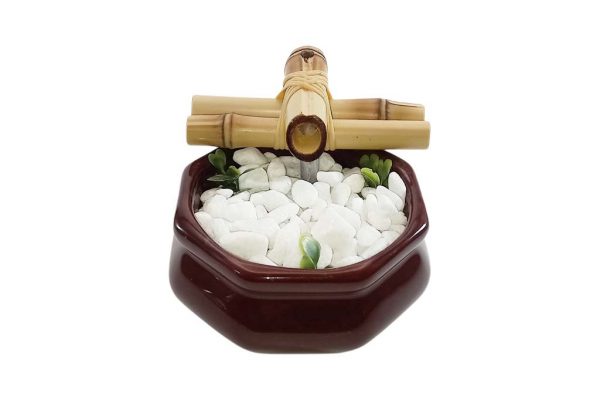 Fonte Decorativa Agua Sextavada Marrom Cascata Feng Shui Bica Bambu