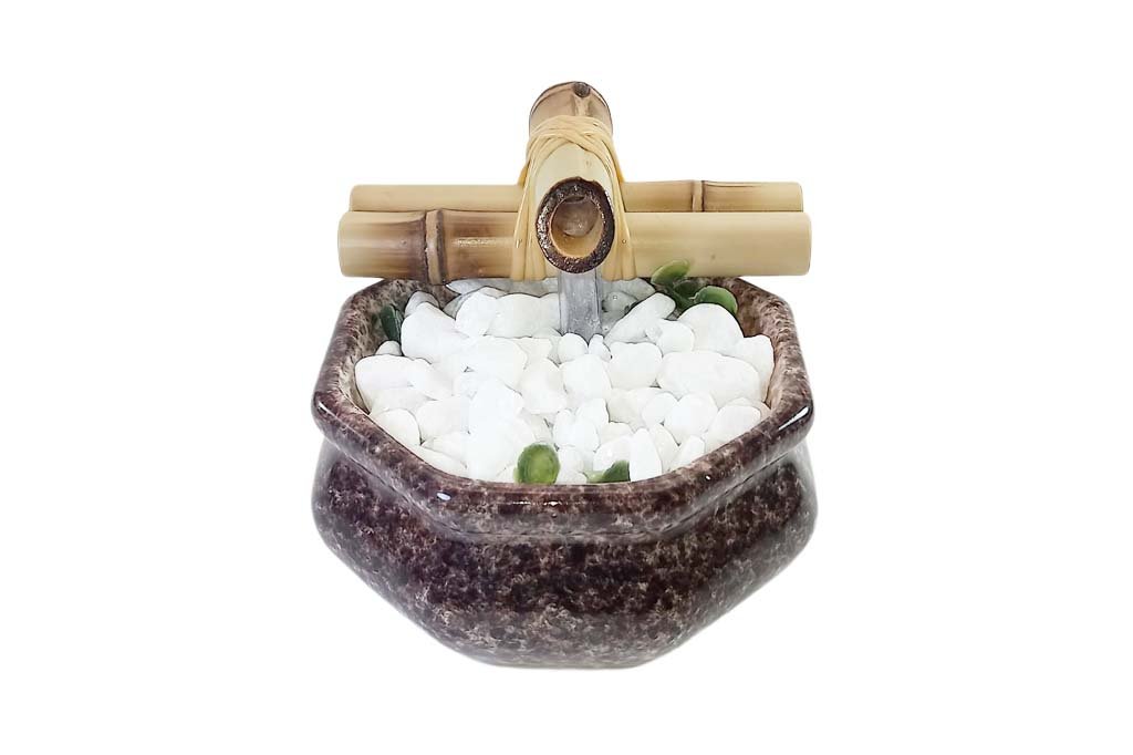 Fonte Sextavada Marrom Marmorizada 1 1024x682 Media Fonte Decorativa Agua Sextavada Marrom Cascata Feng Shui Bica Bambu