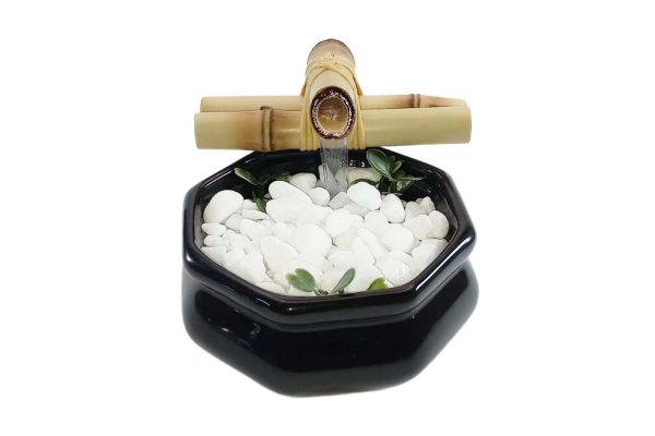 Fonte Decorativa Agua Sextavada Marrom Cascata Feng Shui Bica Bambu