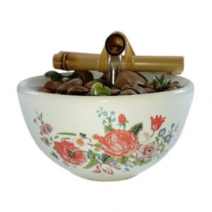 Fonte Decorativa Agua Bowl Flores Cascata Feng Shui