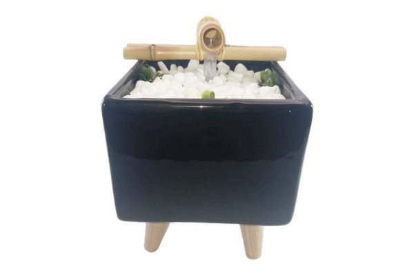 Fonte Feng Shui Cascata Decorativa de Agua Quadrada Pé Madeira