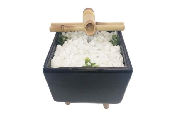 Fonte Feng Shui Cascata Decorativa de Agua Quadrada Pé Madeira
