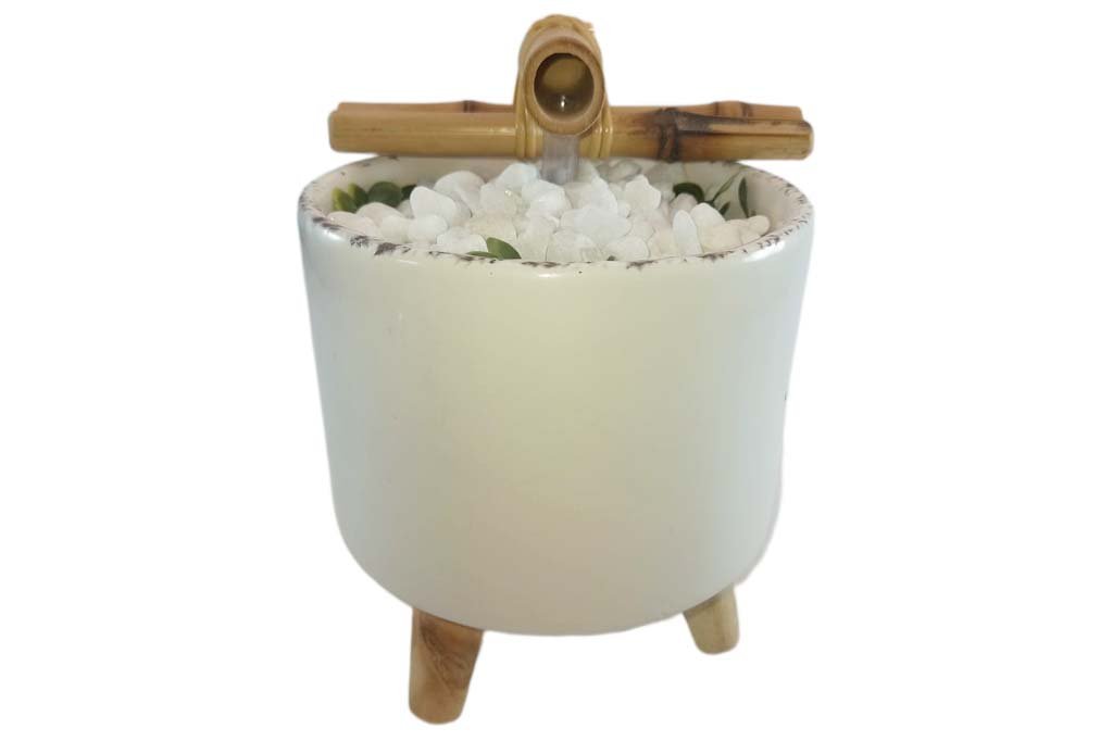 Redonda Pé Madeira Branca 1 1024x682 Media Fonte Feng Shui Cascata Decorativa de Agua Redonda Pé Madeira