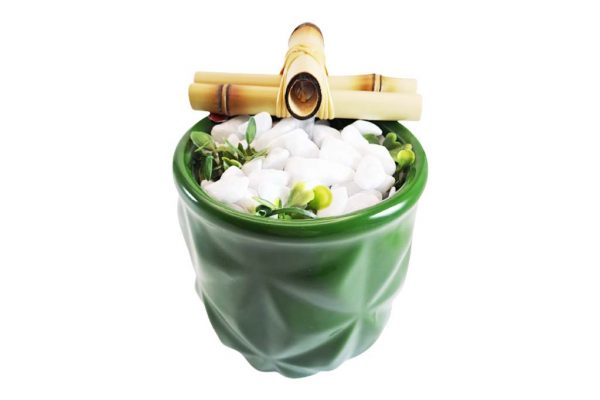 Fonte Feng Shui Cascata Decorativa de Agua Prisma Relevo Verde